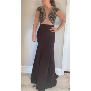Jovani Evening Gown with Sequins Brown